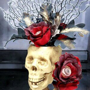 Darksome Gothic Evil Eye Skull Arrangement Floral Rose Flower Arrangement Gothic